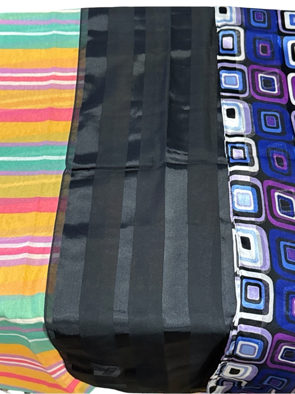 Black Satin Striped Scarf - Versatile Solid Black